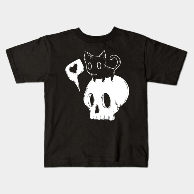 Skull and kitty Kids T-Shirt by Jess Adams